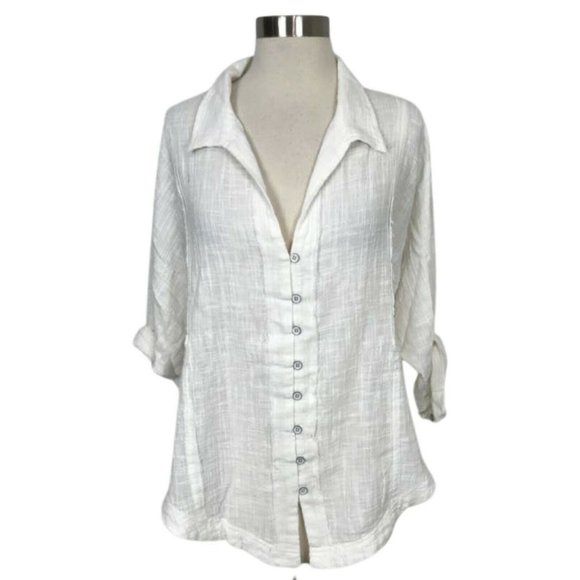 Free People Tops - NWT Free People We The Free Shirt S White Textured High Low Oversized Raw Hem